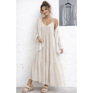 Womens S White Crochet Lace Open-Front Cardigan Cottagecore Boho Beachy